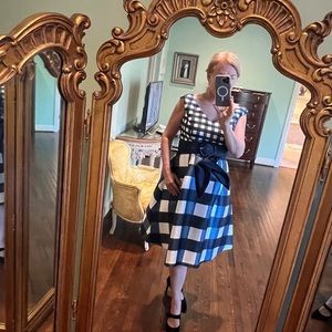 Jay Unger Blue Plaid Full Circle skirt dress Retro vibe Dressy
